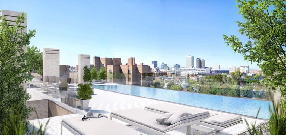 Imagen de la piscina del edificio en Paseo de La Habana Invesco comienza la construcción de su promoción en el Paseo de La Habana, en Madrid